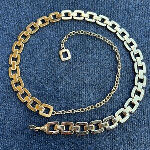 ST JOHN Vintage Shiny Gold Tone Square Chain Link Adjustable Belt 29”-42”